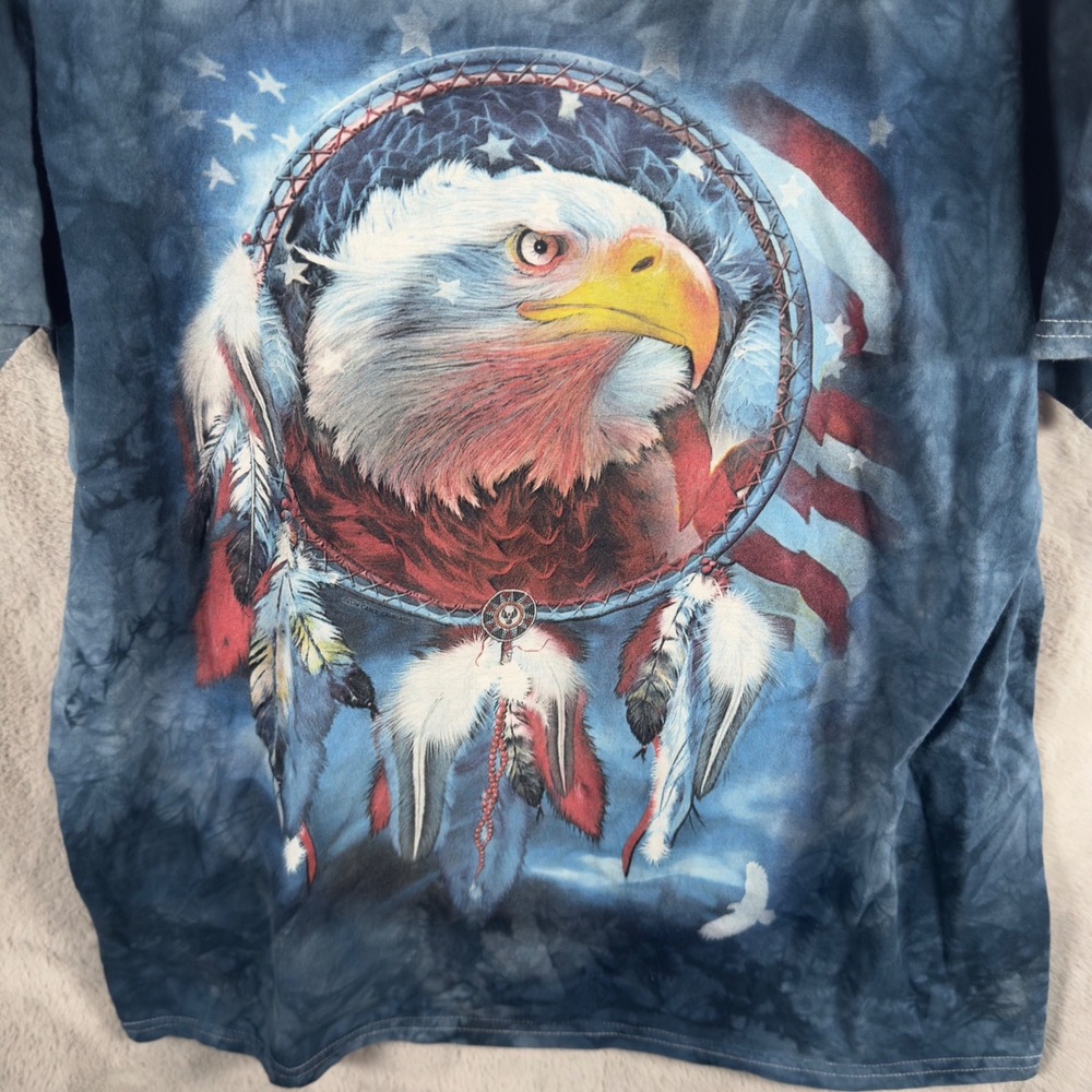 The Mountain Bald Eagle Dreamcatcher Tie Dye T-Shirt Blue Mens Large Patriotic